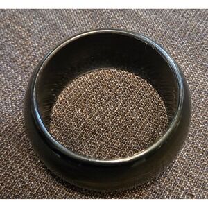 Vintage Chunky Black and Gold Resin Bangle Bracelet Wide Domed Statement Cuff